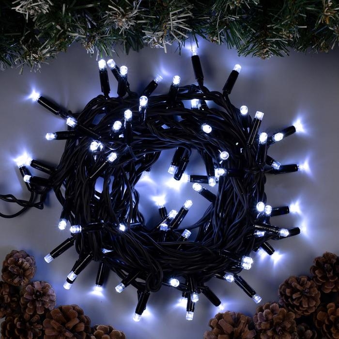 Гирлянда &laquo;Нить&raquo; 10 м, IP65, УМС, тёмная нить, 100 LED, свечение белое, 220 В