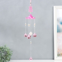 Музыка ветра пластик, металл "Мишка с сердечком" 6 колокольчиков МИКС 41 см