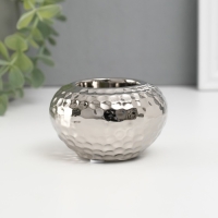 Подсвечник керамика на 1 свечу "Капли дождя на шаре" d=4 см серебро 8х8х5 см