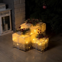 Светодиодная фигура &laquo;Серебристые подарки&raquo; 15, 20, 25 см, текстиль, металл, 220 В, свечение тёплое белое