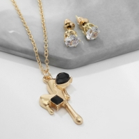 Гарнитур 2 предмета: серьги, кулон &laquo;Таяние&raquo; сердце, цвет чёрно-белый в золоте, 40 см