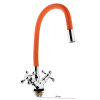 Смеситель для кухни ZEIN Z2107, двухвентильный, силиконовый излив, оранжевый/хром