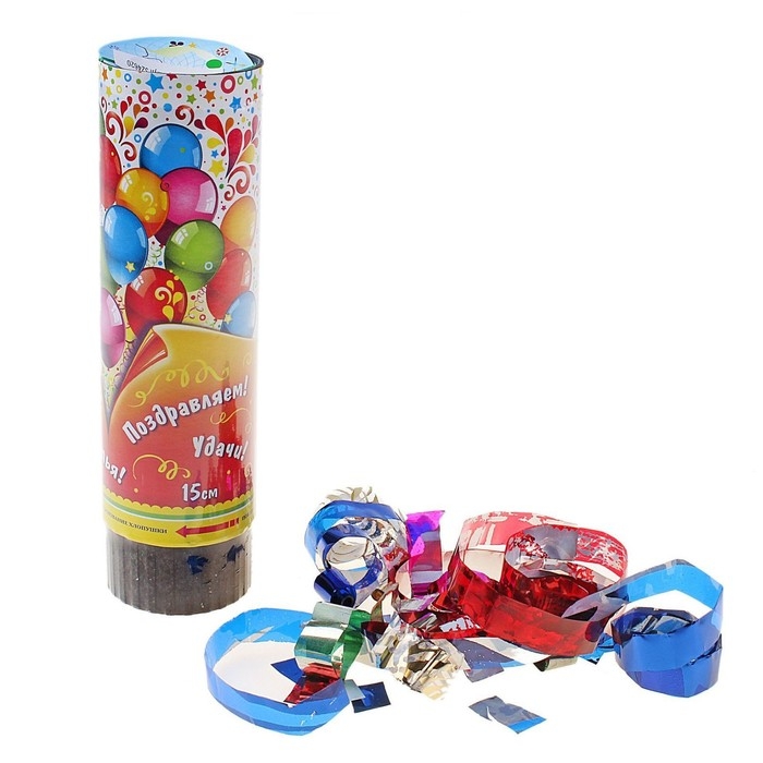 Хлопушка поворотная «Поздравляем, улыбок, счастья!», конфетти, фольга, серпантин, 15 см Хлопушка поворотная «Поздравляем, улыбок, счастья!», конфетти, фольга, серпантин, 15 см
