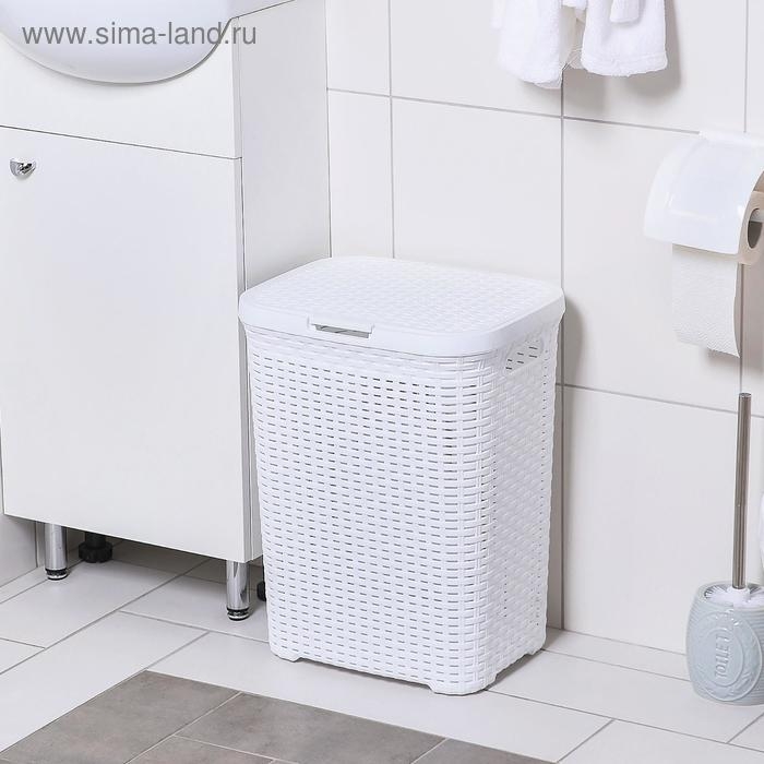 Корзина бельевая &laquo;Ротанг&raquo;, 40 л, 29.5&times;37.8&times;48.2 см, с крышкой, белая