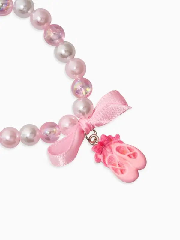 Браслет детский "Выбражулька" пуанты, бант, жемчуг, цвет бело-розовый