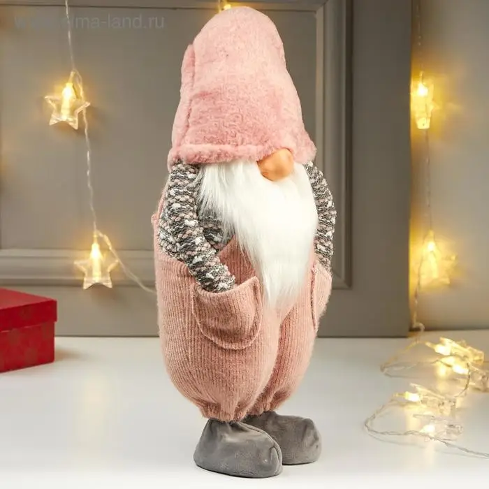 Кукла интерьерная "Дедушка в розовом колпаке и комбинезоне" 57х16х22 см