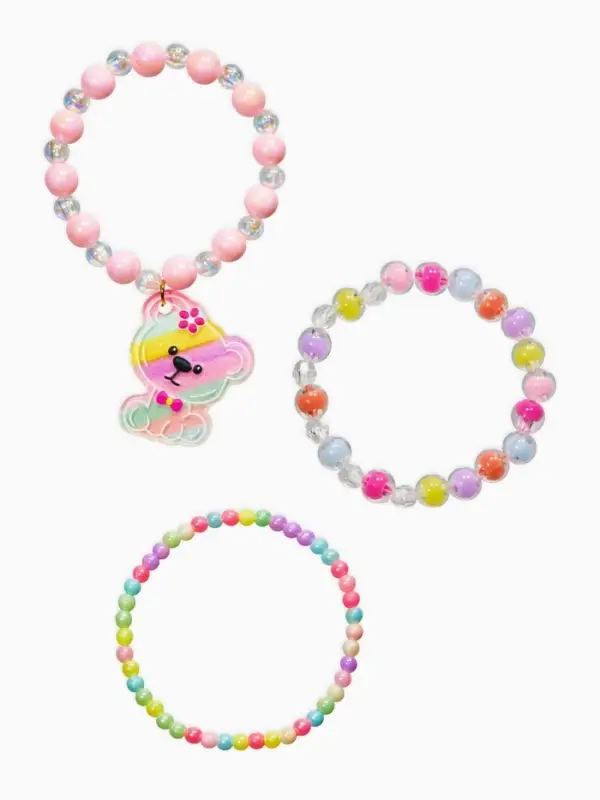 Браслет детский &laquo;Выбражулька&raquo;, 3 шт. набор, мишка, бусины, цветной