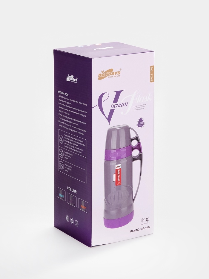 Термос 1 л, со стеклянной колбой, 11х31см, оранжевый