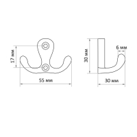 Крючок мебельный ТУНДРА TKD003, двухрожковый, бронза, 8 шт TMP