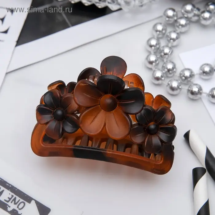 Крабик для волос &laquo;Матовый&raquo;, три цветка, 6 см, МИКС