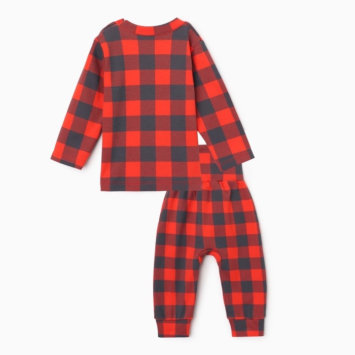 Костюм: джемпер и брюки Крошка Я "Клеточка", рост 74-80 см, красный