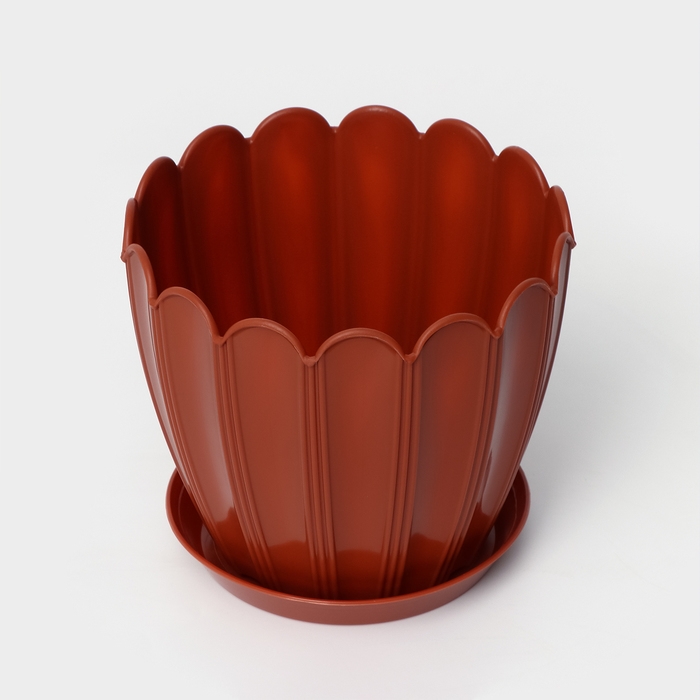 Горшок для цветов с поддоном &laquo;Хризантема&raquo;, 2,1 л, d=16,5 см, h=14,8 см, цвет терракот