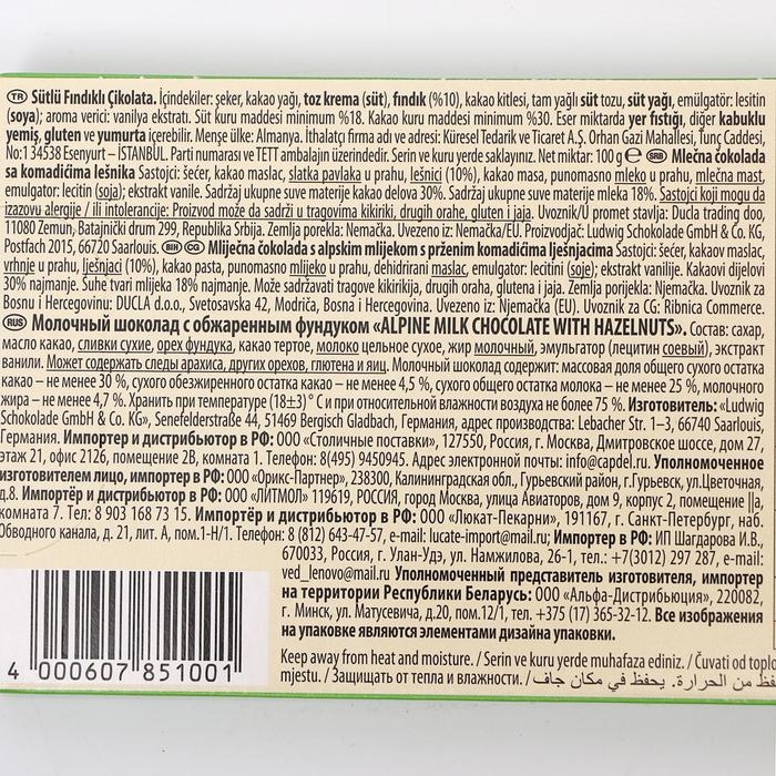 Шоколад Schogetten Alpine Milk Chocolate with Hazelnut, 100 г