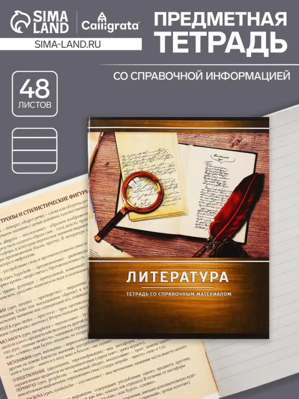 Тетрадь предметная 48 листов в линейку Calligrata, &laquo;Металл. Литература&raquo;, обложка мелованный картон, серые листы