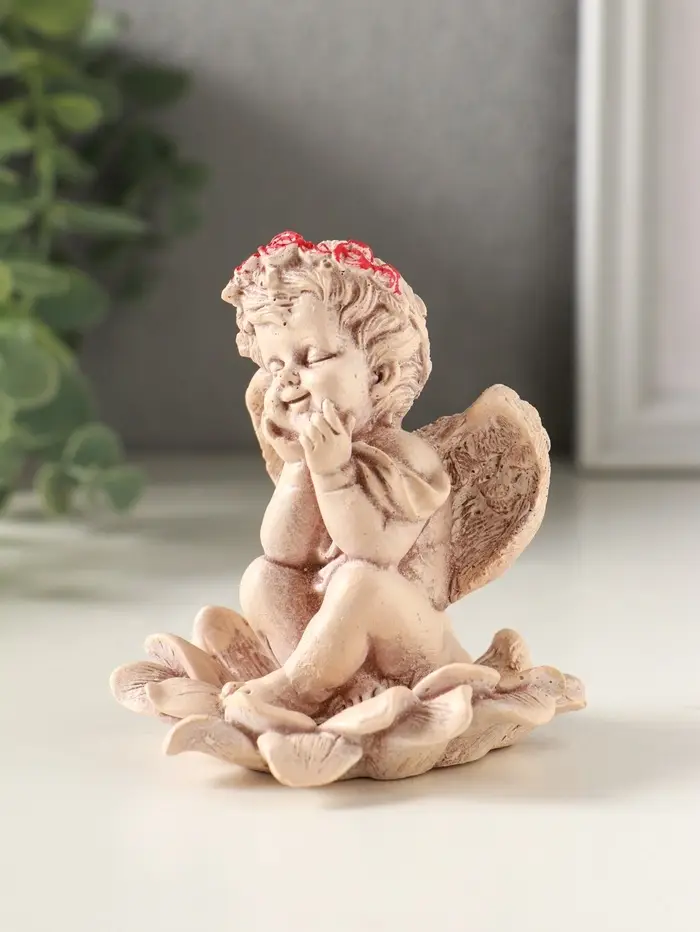Фигурка гипс &laquo;Ангел на цветке&raquo;, 9&times;7 см, состаренный эффект, слоновая кость