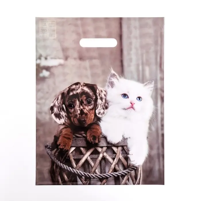 Пакет "Пушистая парочка", полиэтиленовый с вырубной ручкой 31х40 см, 60 мкм