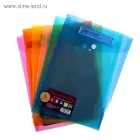 Папка-конверт на кнопке, А5, 180 мкм, вертикальная, рифлёная, с кармашком, МИКС