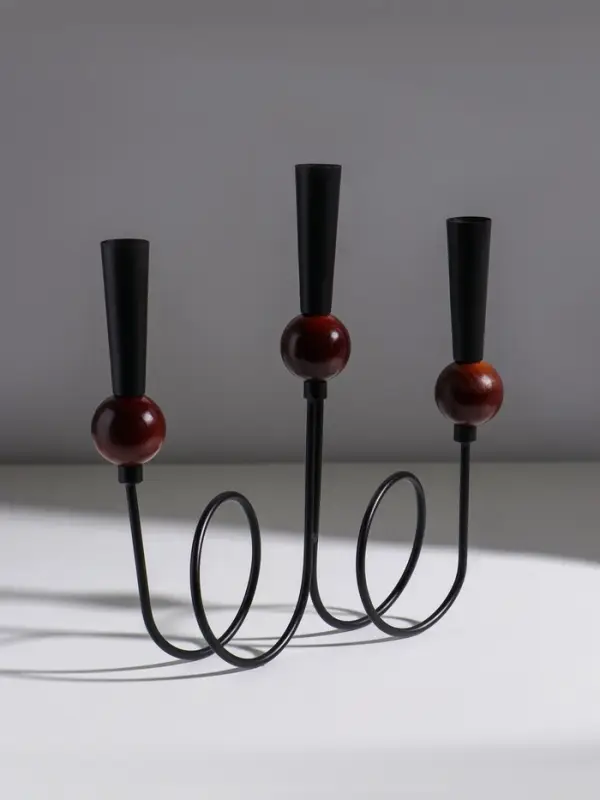 Подсвечник металл, дерево "Параллельные вселенные" d=2,2 см чёрный 25х3,5х27,3 см