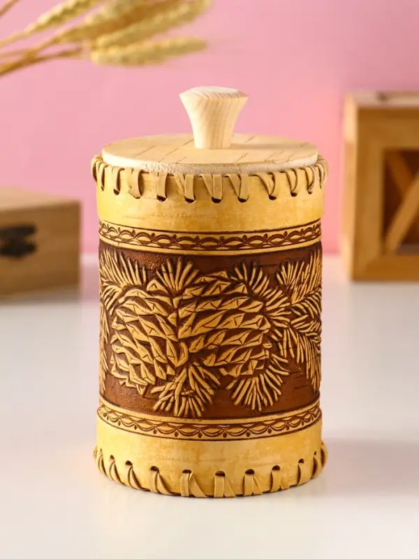 Туес шитый "Шишки" , D8смхH(с хватком)14см, береста