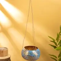 Подсвечник подвесной из кокоса, 14-16 см, сине-золотой