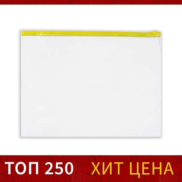 Папка-конверт на ZIP-молнии А4, 120 мкм, Calligrata, прозрачный, микс