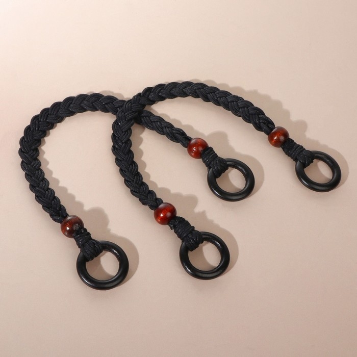 Ручки для сумки, 2 шт, вощёный шнур/дерево, 48 &times; 2 см, цвет чёрный