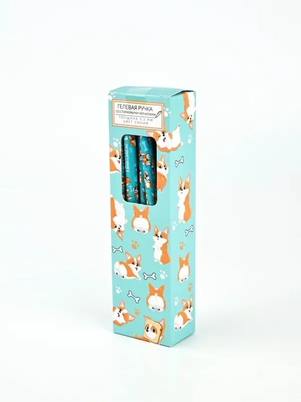 Ручка пластик пиши-стирай с колпачком "Корги", синяя паста, гелевая 0,5 мм