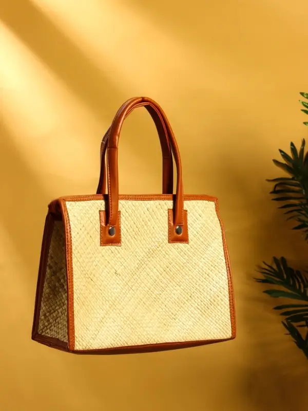 Сумка плетёная на молнии из пандана 35х12х40 см, светло-коричневый