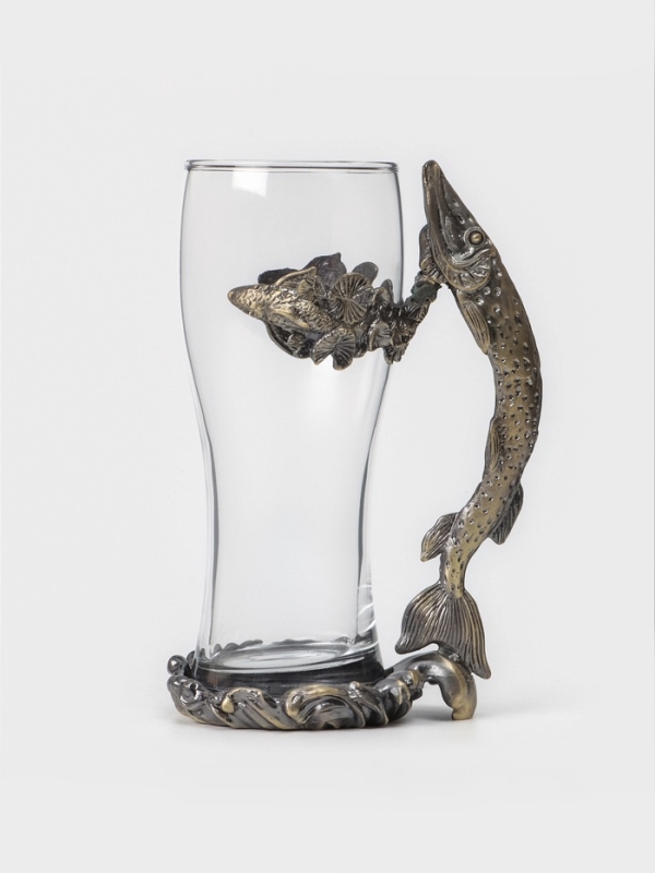 Пивной бокал 500 мл "Щука", подарочный, бронза