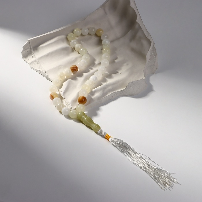 Чётки мусульманские шар №10 &laquo;Оникс светлый&raquo;, 33 бусины с перемычками