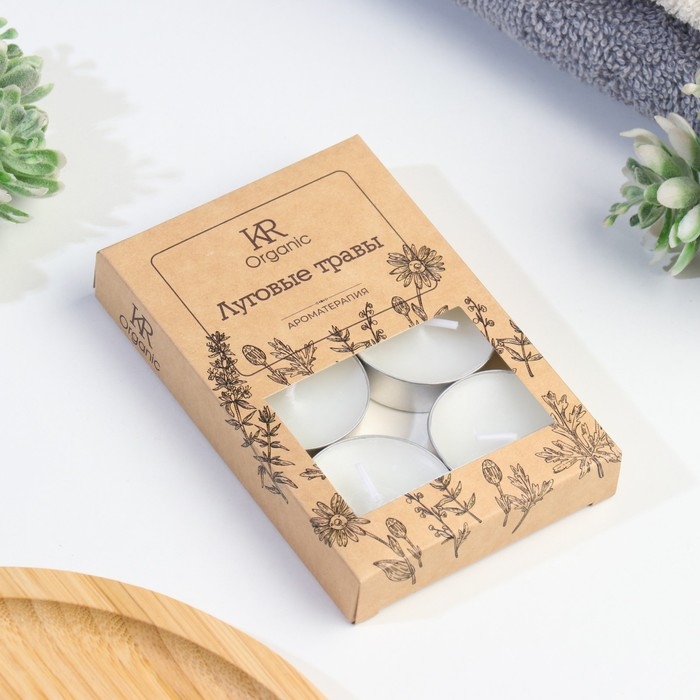 Свеча чайная ароматическая 6 шт.в под.коробке, "Луговые травы"