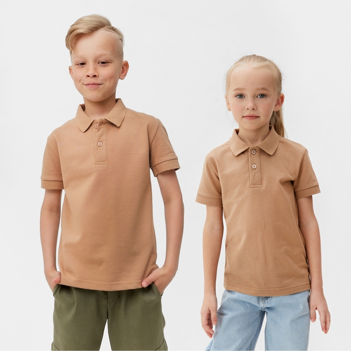Футболка детская поло MINAKU: Basic line цвет бежевый, рост 122