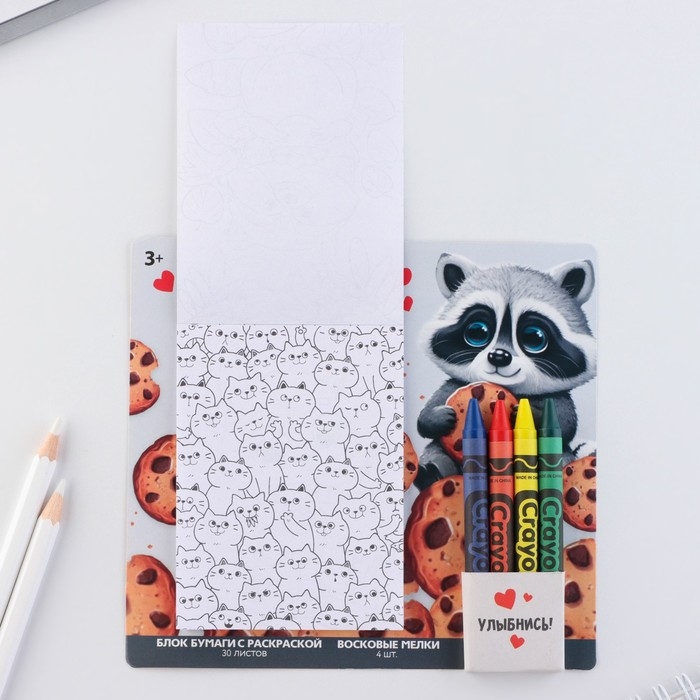 Подарочный набор блок листов с раскраской и восковые мелки &laquo;Енотик&raquo;