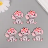 Декор для творчества дерево "Слонёнок с цветным венком" 4,1х3,5х0,3 см