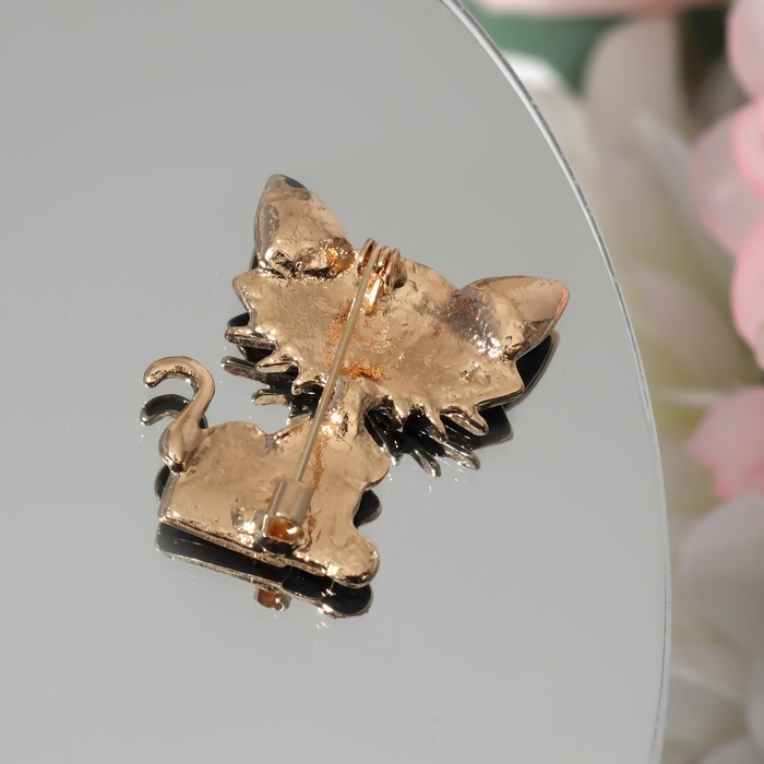 Брошь &laquo;Кошечка&raquo; хитрая, цвет черно-зеленый в золоте