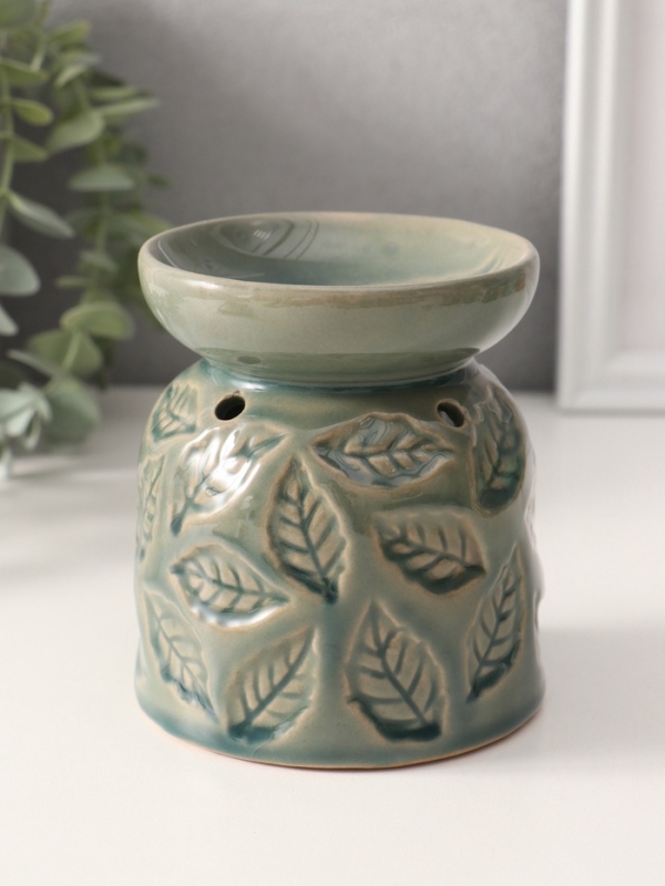Аромалампа керамика "Листья" морская лагуна 9,5х9,5х10,8 см