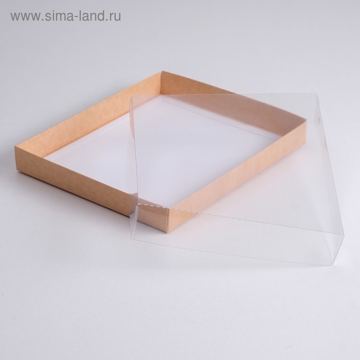 Коробка картонная с прозрачной крышкой, крафт, 26 х 21 х 3 см Коробка картонная с прозрачной крышкой, крафт, 26 х 21 х 3 см