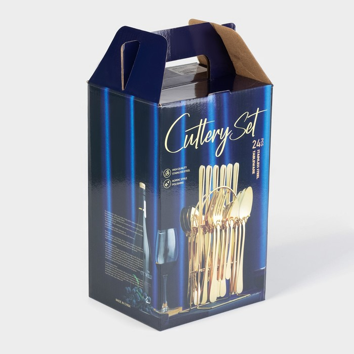 Столовые приборы из нержавеющей стали &laquo;Классика&raquo;, 24 предмета, на подставке, толщина 1,2 мм, цвет серебряный