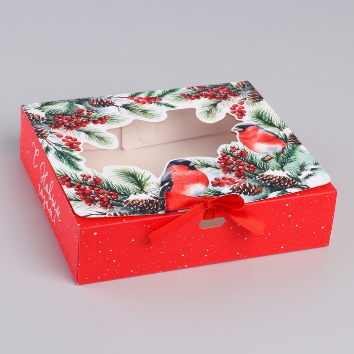 Коробка новогодняя складная &laquo;Снегири на ветке&raquo; 20 х18 х 5 см, Новый год