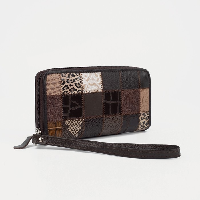 Кошелёк женский на молнии, с ручкой, цвет коричневый