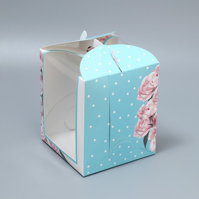 Коробка под маленький торт, кондитерская упаковка, &laquo;Пионы&raquo;, 15 х 15 х 18 см
