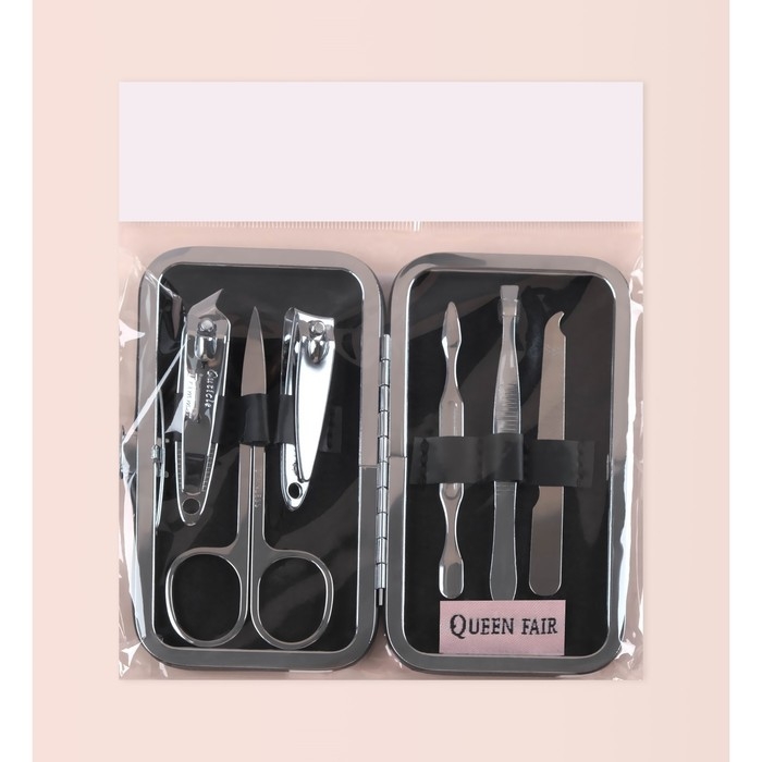 Набор маникюрный «Тренд», 6 предметов, в футляре, цвет чёрный Набор маникюрный «Тренд», 6 предметов, в футляре, цвет чёрный