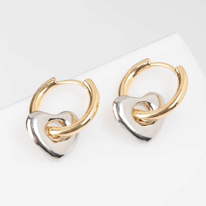 Серьги со съёмным элементом &laquo;Трансформер&raquo; сердце, цвет золото с серебром