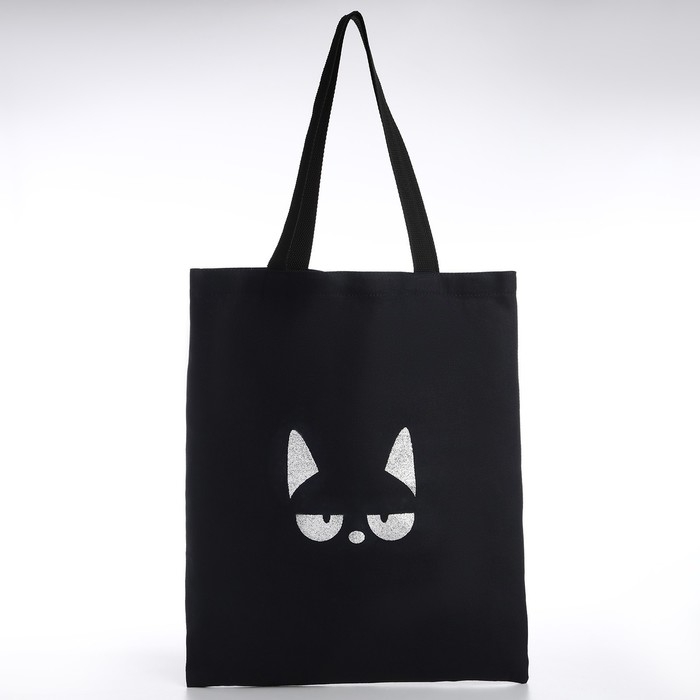 Шопер Шопер "Котик", 35х0,5х40, принт с блёстками, без подклада, чёрный