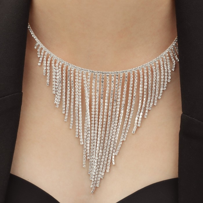 Набор 2 предмета: серьги, колье &laquo;Водопад&raquo; кольцо, цвет белый в серебре, d=13 см