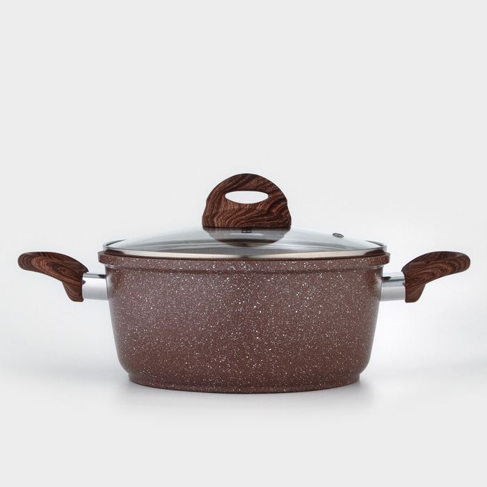 Кастрюля Доляна &laquo;Брауни&raquo;, 3,3 л, d=24 см, h=10 см, стеклянная крышка, антипригарное покрытие, индукция