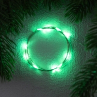 Гирлянда «Нить» 1 м роса. IP20, нить серебристая, 10 LED, 4.6 В, AG13x3 (в комплекте), 3 режима, свечение зелёное Гирлянда «Нить» 1 м роса. IP20, нить серебристая, 10 LED, 4.6 В, AG13x3 (в комплекте), 3 режима, свечение зелёное
