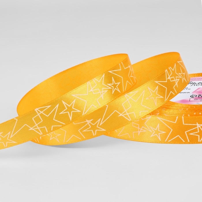 Лента атласная &laquo;Звёзды&raquo;, 15 мм, 23 &plusmn; 1 м, цвет жёлтый №132