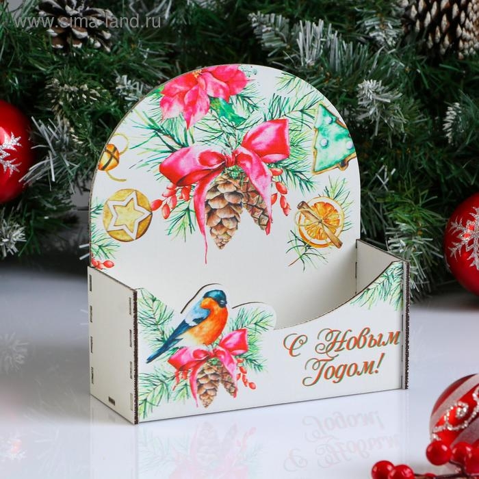 Кашпо деревянное, 18&times;7.3&times;19.5 см "Новогоднее. Конверт Снегирь", подарочная упаковка