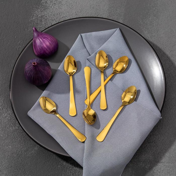 Ложки чайные из нержавеющей стали Доляна &laquo;Голд&raquo;, длина 13,3 см, 6 шт, цвет золотой